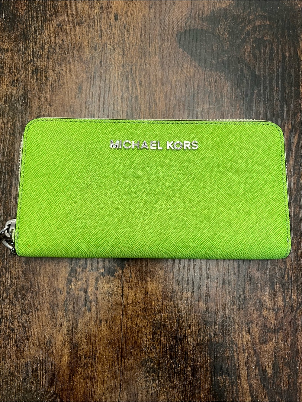 Michael Kors Slime Lime Green Chartreuse Lime Zip Around Wallet Handbag Neon